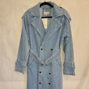 Light Blue Long Denim Coat With Belt